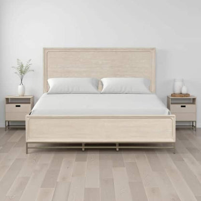 Rozie Queen Bed with Panel Style Headboard, Light Oak Brown Solid Wood