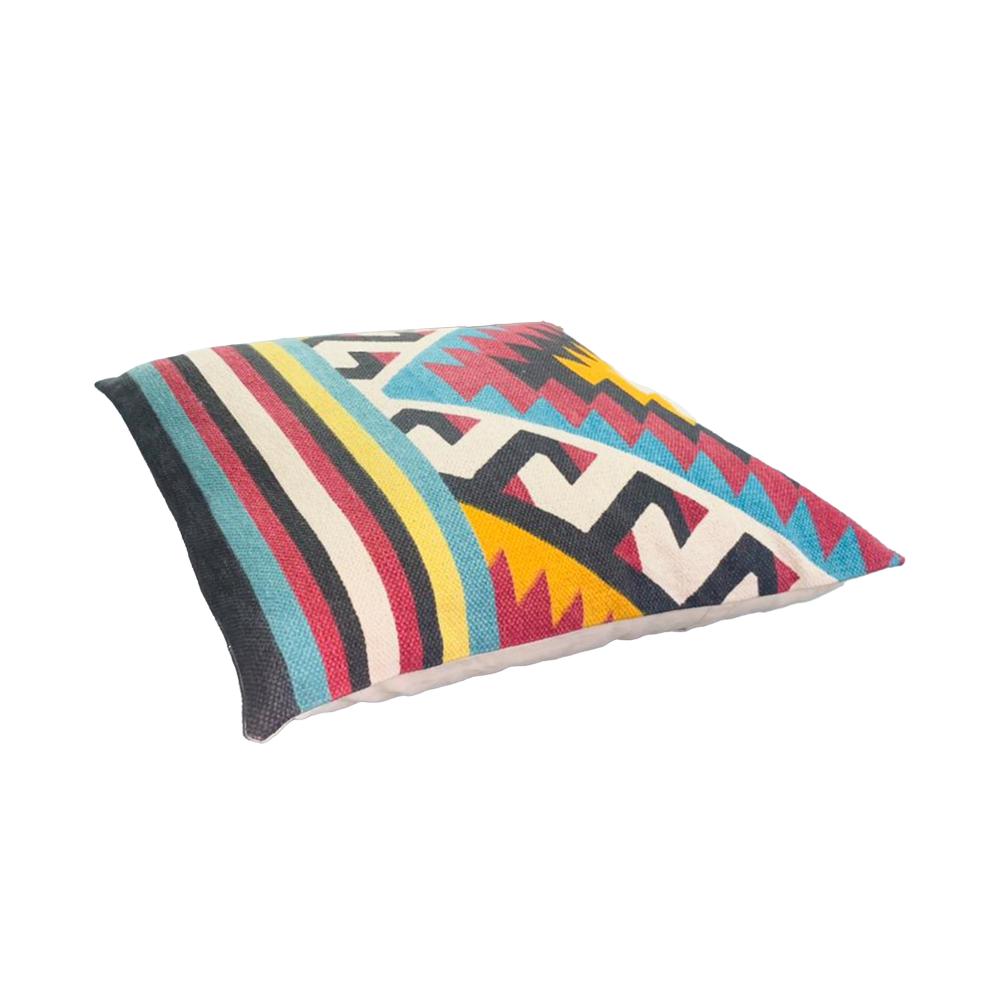 24 x 24 Square Cotton Accent Throw Pillows, Geometric Aztec Pattern, Set of 2, Multicolor