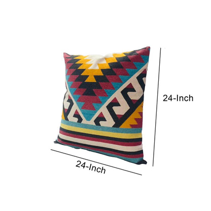 24 x 24 Square Cotton Accent Throw Pillows, Geometric Aztec Pattern, Set of 2, Multicolor