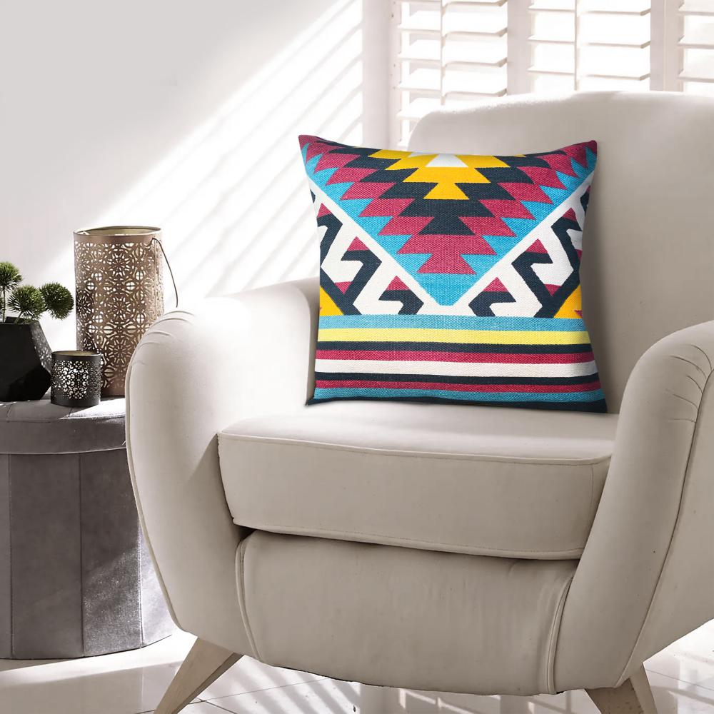 24 x 24 Square Cotton Accent Throw Pillows, Geometric Aztec Pattern, Set of 2, Multicolor