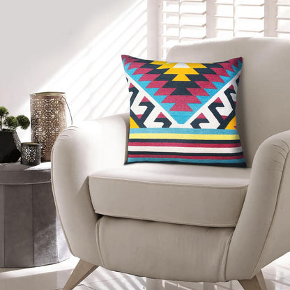 24 x 24 Square Cotton Accent Throw Pillows, Geometric Aztec Pattern, Set of 2, Multicolor