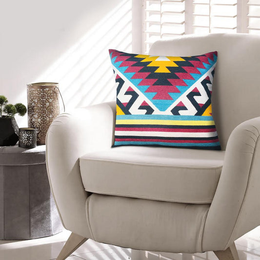 24 x 24 Square Cotton Accent Throw Pillows, Geometric Aztec Pattern, Set of 2, Multicolor