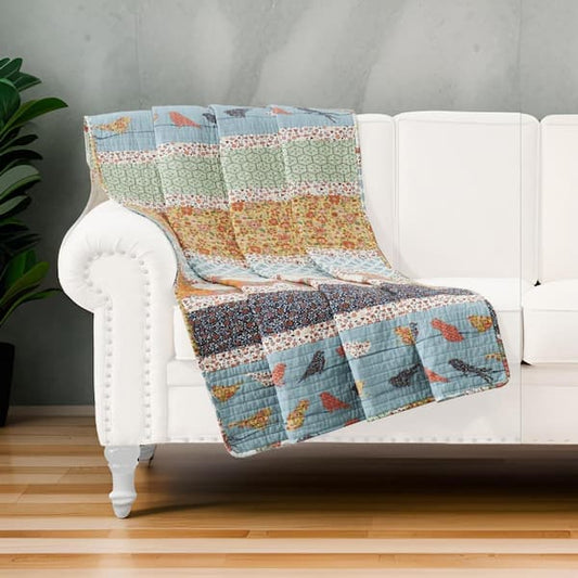 Nite 50 x 60 Quilted Throw Blanket with Fill, Floral, Striped, Multicolor