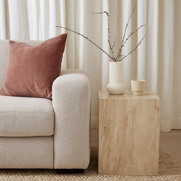 Rey Side End Table, 15 Inch Square Natural Viola Marble Pedestal