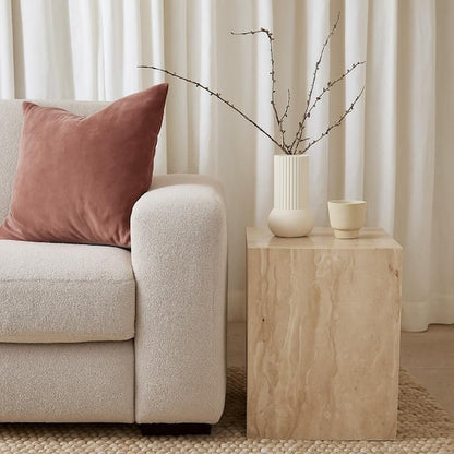 Rey Side End Table, 15 Inch Square Natural Viola Marble Pedestal