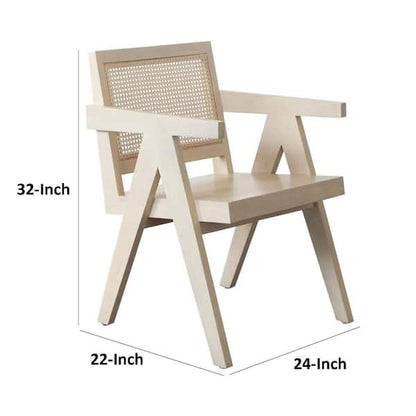 Kato Dining Armchair, Cane Backrest, 24 Inch, Natural Brown Solid Mango Wood