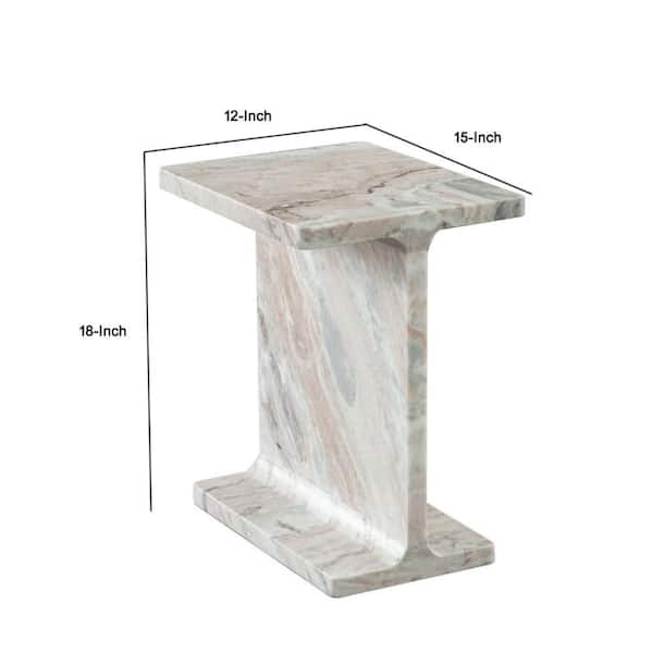 Isy Accent End Table, 15 Inch Natural Tan Brown I-Beam Shaped Marble