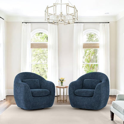 Saho Swivel Accent Chair, Barrel Style, Foam Padded, Modern Blue Boucle