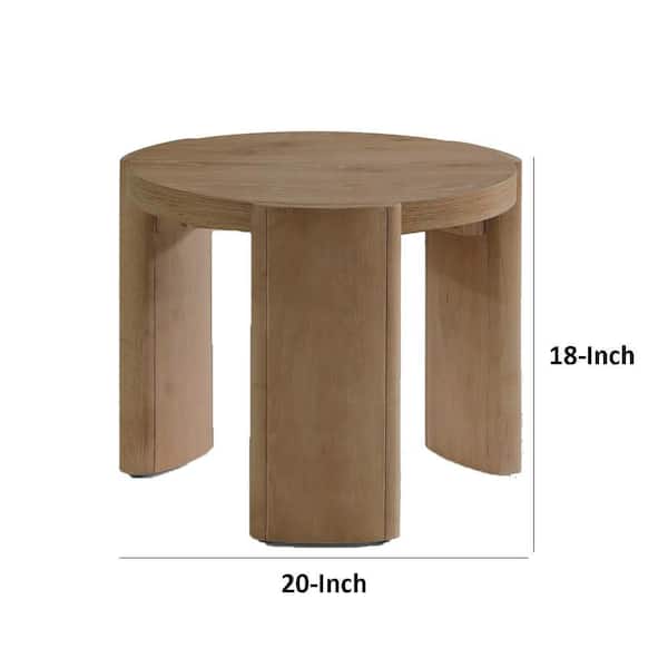 Timore End Table, Round 20 Inch Oak Brown Wood Top, Plinth Base