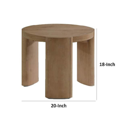 Timore End Table, Round 20 Inch Oak Brown Wood Top, Plinth Base