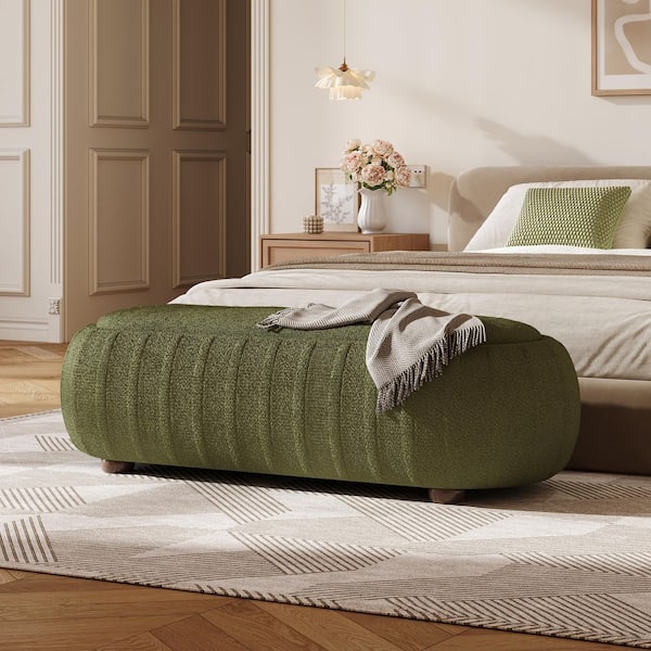 Fin Bench, Natural Wood Frame, Brown Boucle Textured Details 48 Inch