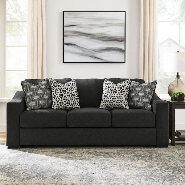 Wryen Accent Ottoman, Modern Plush Onyx Black Polyester, 44 Inch