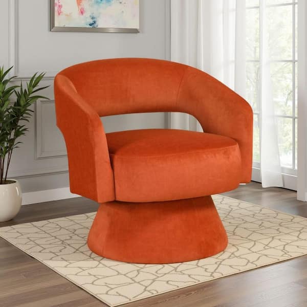Lessa Swivel Accent Chair , Round Base, Soft Foam Cushion – Orange