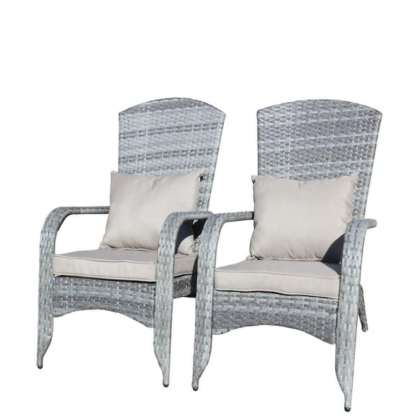 Outdoor Barstool Chair, Gray Black Wicker Rattan, Polyester Cushions
