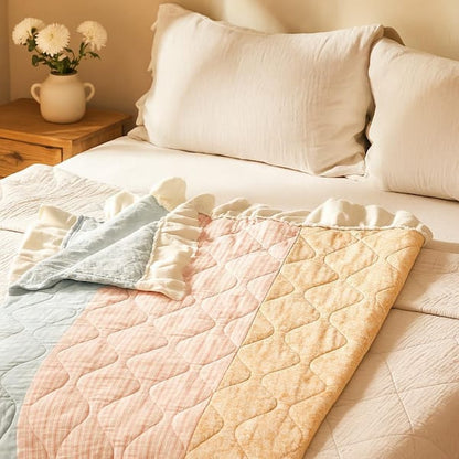 Tisy 50x60 Ruffle Throw Blanket, Cotton, Polyester, Pastel Stripes