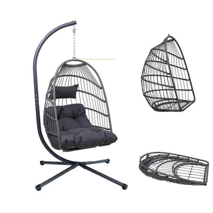 Cery Outdoor Hanging Swing Chair, Cushioned Dark Gray Mesh