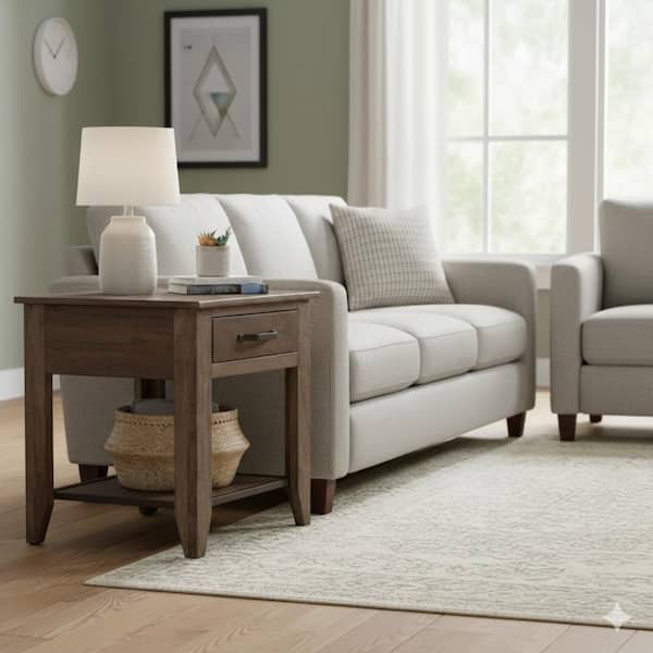 Tacey Side End Table, 1 Drawer 1 Shelf, Rustic Peanut Brown, 23 Inch