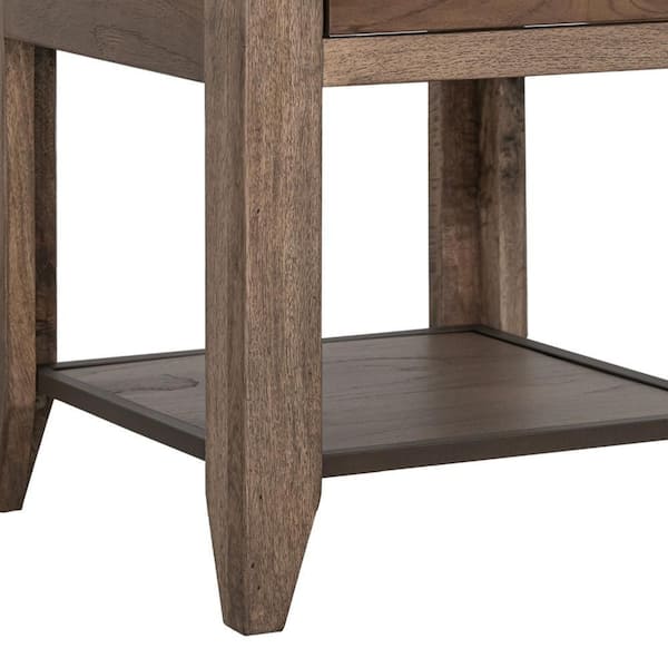 Tacey Side End Table, 1 Drawer 1 Shelf, Rustic Peanut Brown, 23 Inch