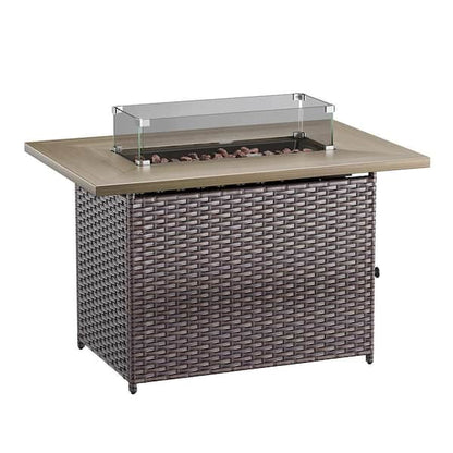 Outdoor Fire Pit, Dark Brown, Gold Iron Frame Rectangular 48 Inch