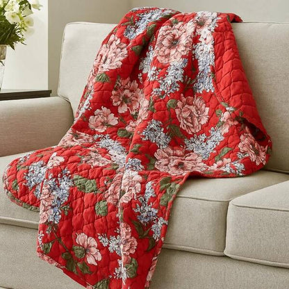 Milz 50x60 Quilted Throw Blanket, Cotton, Polyester, Red Floral Print