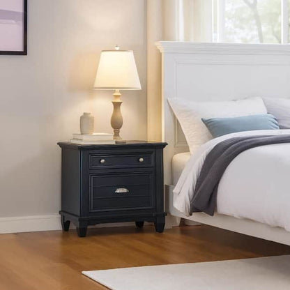Zeny Nightstand, 1 Cup Handle Drawer w 1 Shelf, Slate Blue Solid Wood