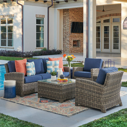Outdoor Bar Table, 33 Inch Square Top, Dark Brown Rattan Woven