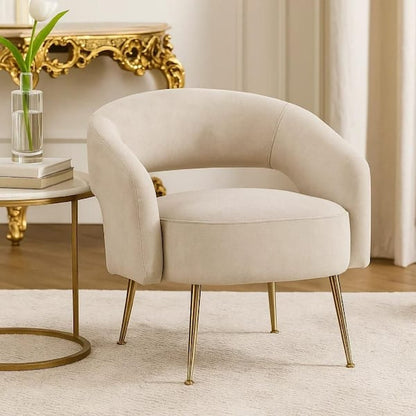 Noel Accent Chair, Curved Open Back, Taupe Brown Velvet, Gold Metal Legs