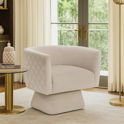 Cabe Swivel Accent Armchair, Diamond Stitch Back, Taupe Brown Velvet