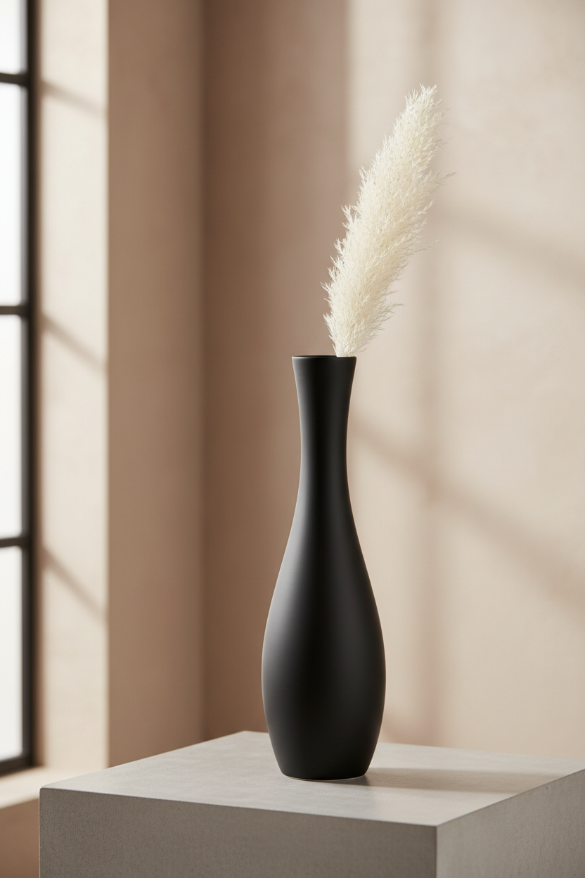 Troy 13 Inch Flower Vase, Home Decor Accessory Piece, Black Polyresin