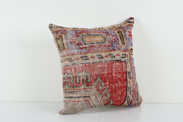 Square Accent Throw Pillow, 20 Inch Hand Knotted Patchwork, Gray Wool