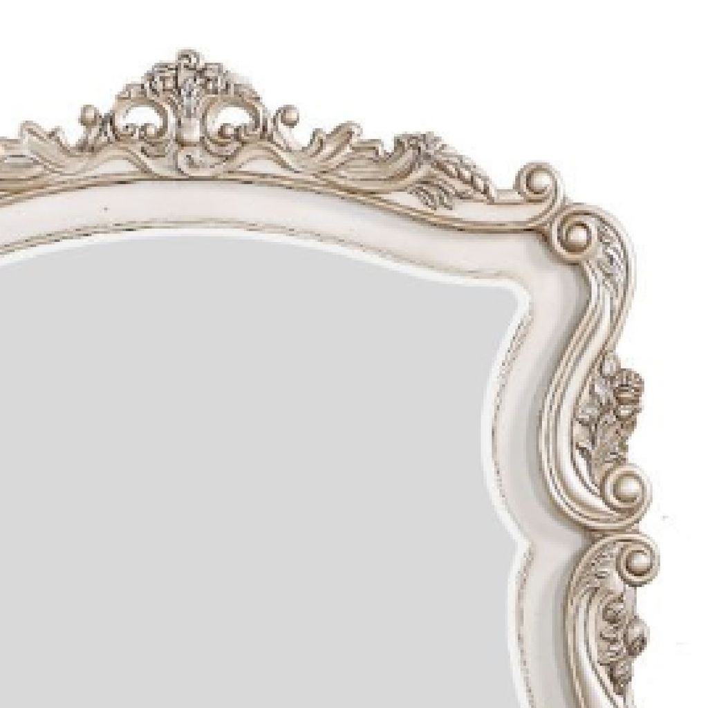50 Inch Solid Wood Mirror, Scalloped, Scroll Ornate Trim, Antique White - View 4
