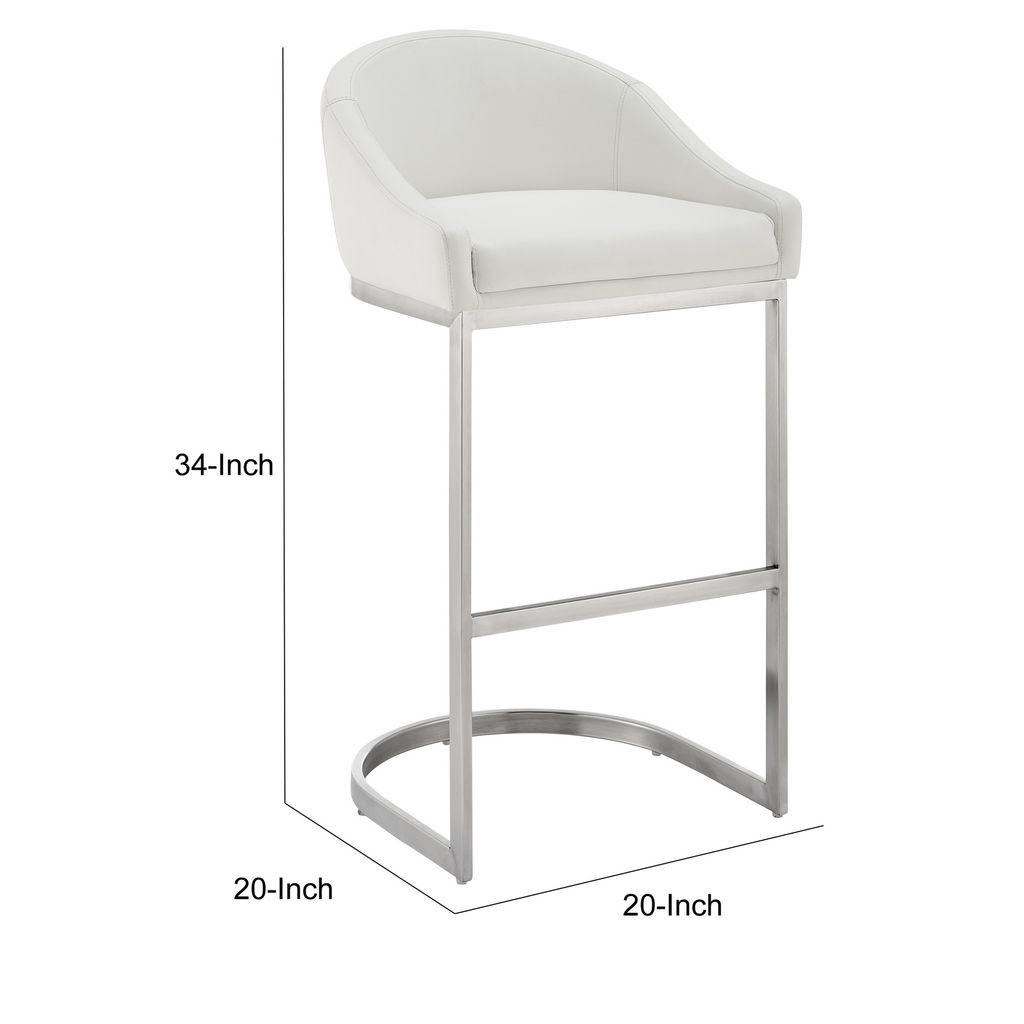 Lina 24 Inch Counter Stool Chair, Metal Cantilever Base, White Faux Leather - View 5