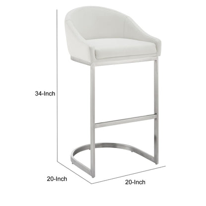 Lina 24 Inch Counter Stool Chair, Metal Cantilever Base, White Faux Leather - View 5