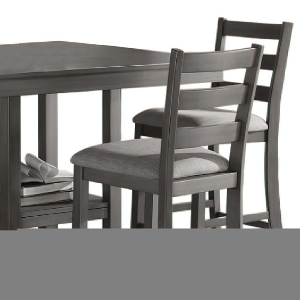 5 Piece Counter Height Dining Set, Table and 4 Chairs, Padded Seats, Gray - View 4