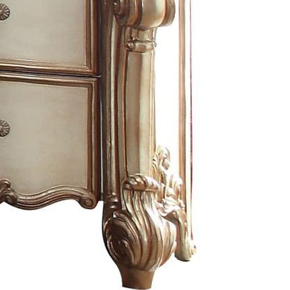 Wooden Nightstand with Two Drawers, Gold And Bone White - View 4