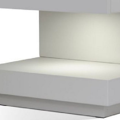 Contemporary Squared C Shaped Wooden Nightstand with LED Light, Gray - View 3