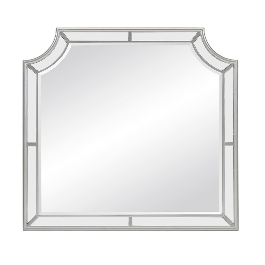 Wooden Frame Mirror with Clipped Corners and Mirror Trim, Silver - View 2