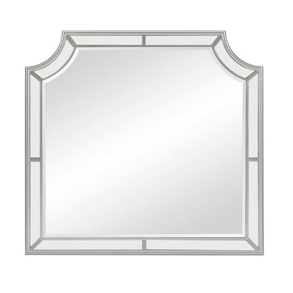 Wooden Frame Mirror with Clipped Corners and Mirror Trim, Silver - View 2