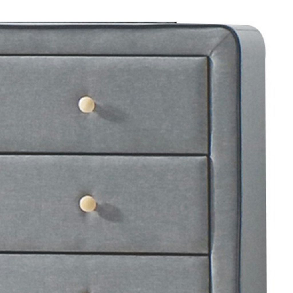 Transitional Style Wood and Fabric Upholstery Dresser with 6 Drawers, Gray - View 3