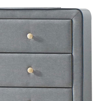 Transitional Style Wood and Fabric Upholstery Dresser with 6 Drawers, Gray - View 3