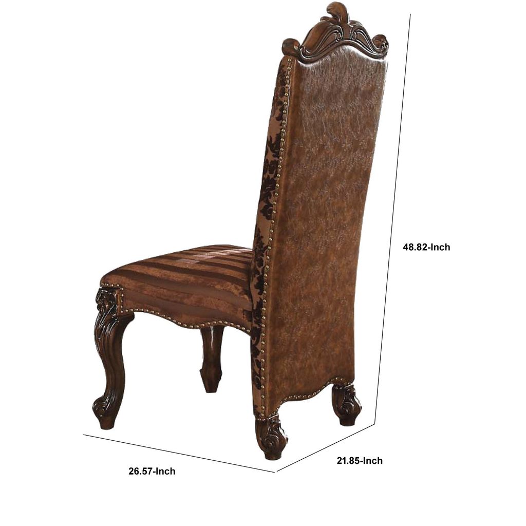 27 Inch Wide Side Chair, Faux Leather, Set of 2, Brown - View 6