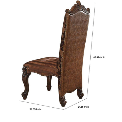27 Inch Wide Side Chair, Faux Leather, Set of 2, Brown - View 6