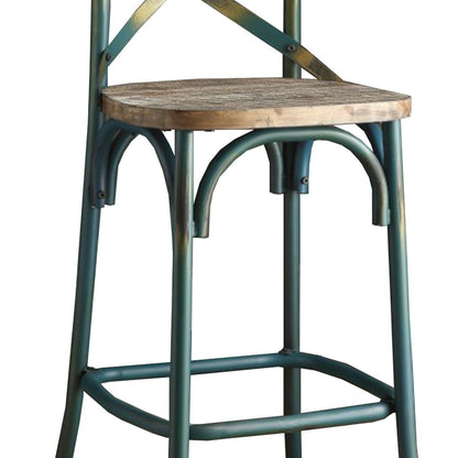 Wood & metal Bar Height Chair with X Style Panel back, Antique Sky Blue - View 4