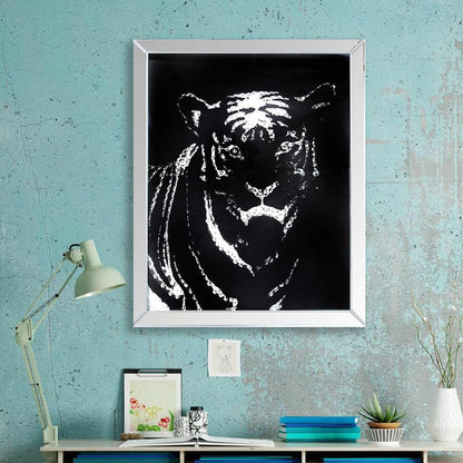 Rectangular Mirror framed Tiger Wall Decor With Crystal Inlays, Black & Silver - View 7