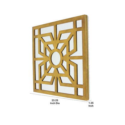 Mirrored Wall Decor Set of 2 with Wooden Floral Overlay on Top, Gold and Silver - View 6