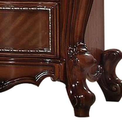 2 Drawer Wooden Nightstand with Metal Knobs and Carved Details, Brown - View 4
