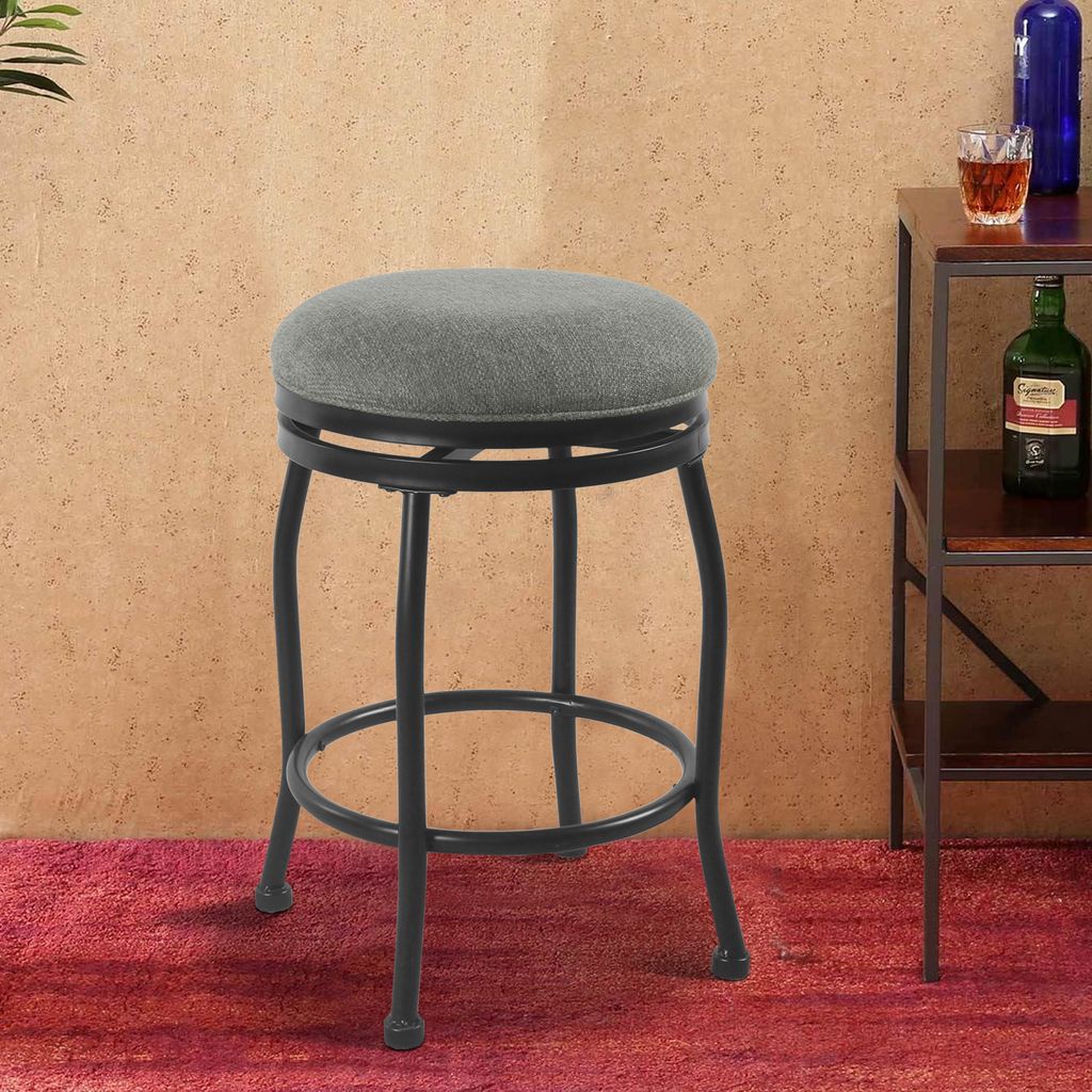 Metal Counter Stool with Swivelling Fabric Padded Seat, Gray and Black - View 7