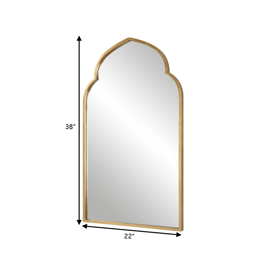 38 Inch Wood Wall Mirror, Moroccan Style, Antique Gold - View 6