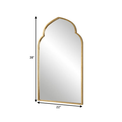 38 Inch Wood Wall Mirror, Moroccan Style, Antique Gold - View 6