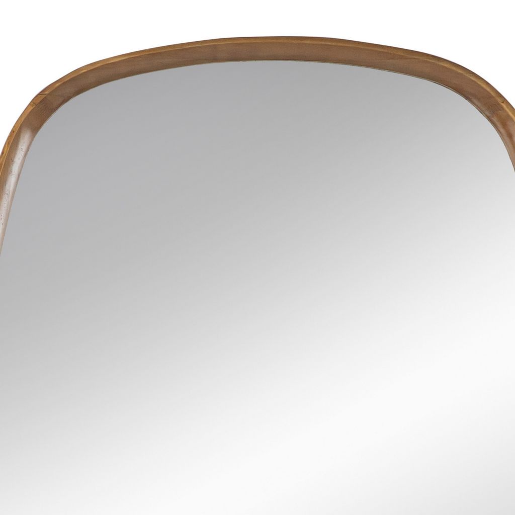 Roe 27 Inch Wall Mirror, Brown Curved Pine Wood Frame, Minimalistic - View 2